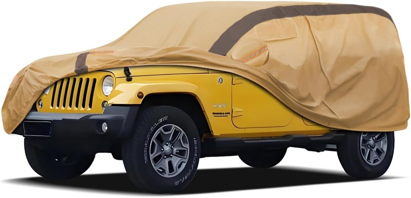FSGRICH Heavy Duty Waterproof Car Cover Compatible with Jeep Wrangler 4 Doors 2006-2024 JK JL, Outdoor Anti-UV Sun Rain Protection Full Exterior Cover - Image 1